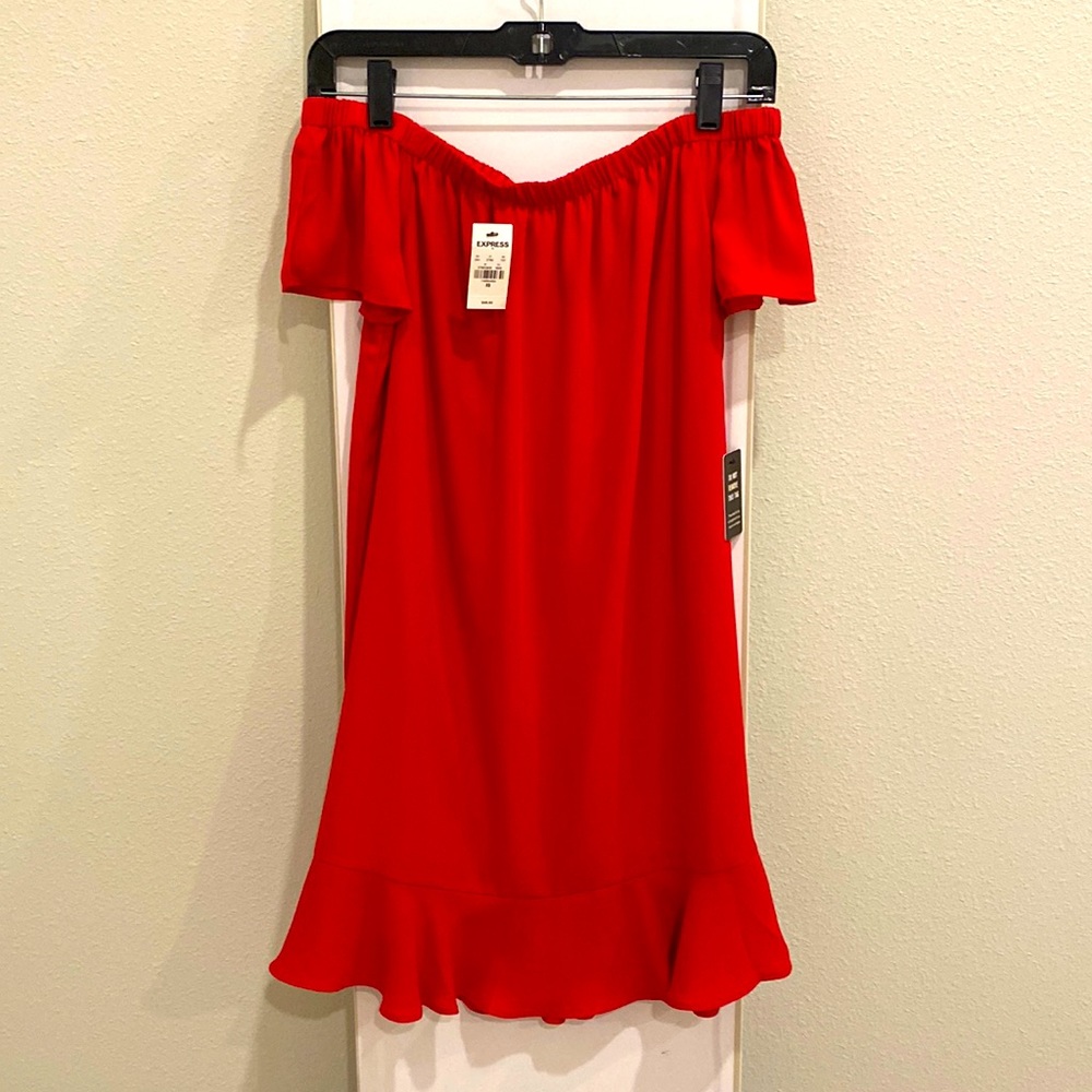 SOLD: Express Red Off the Shoulder Flowy Dress